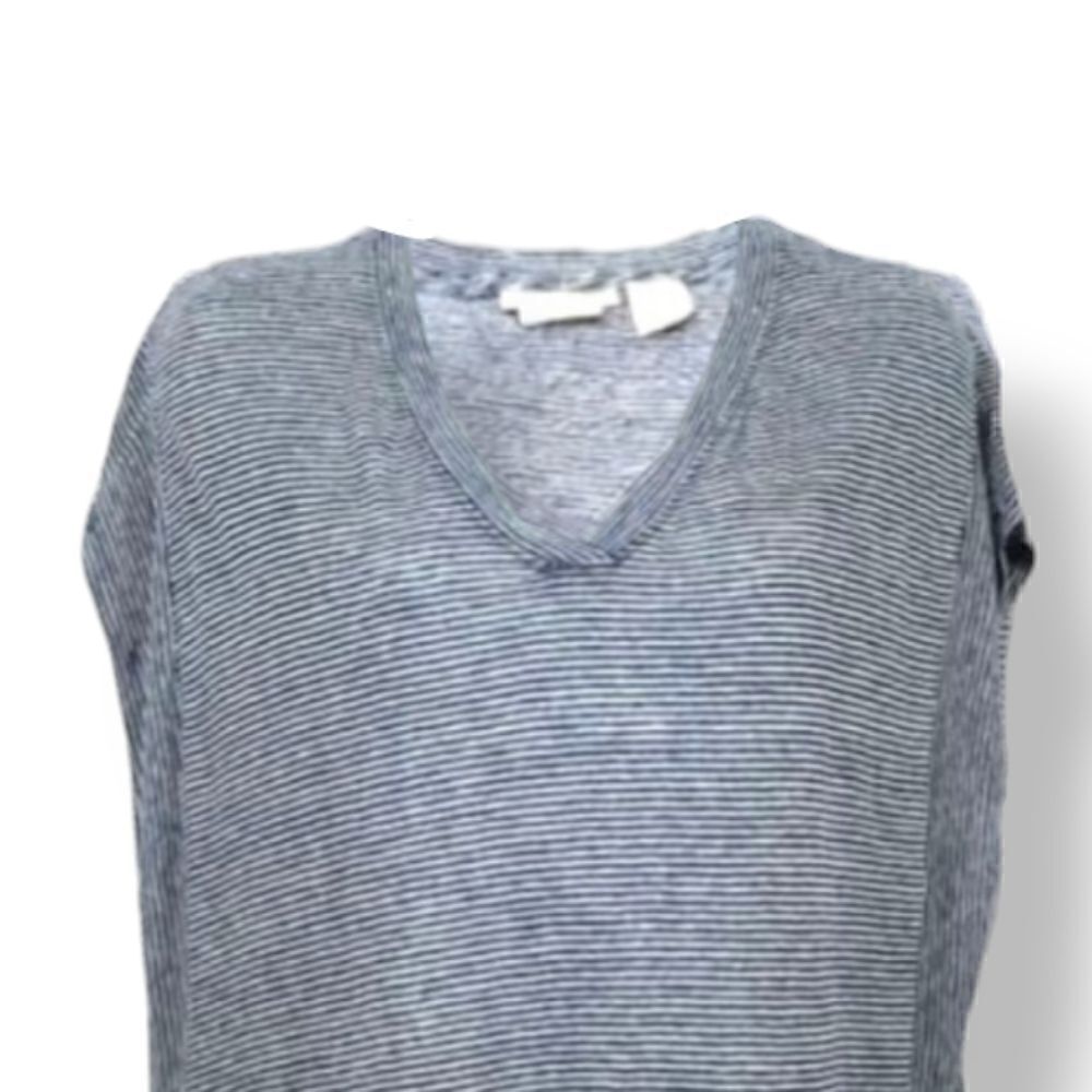 Christian Siriano 100% Linen Striped Oversized Top in Navy Blue Size XL - Picture 3 of 12